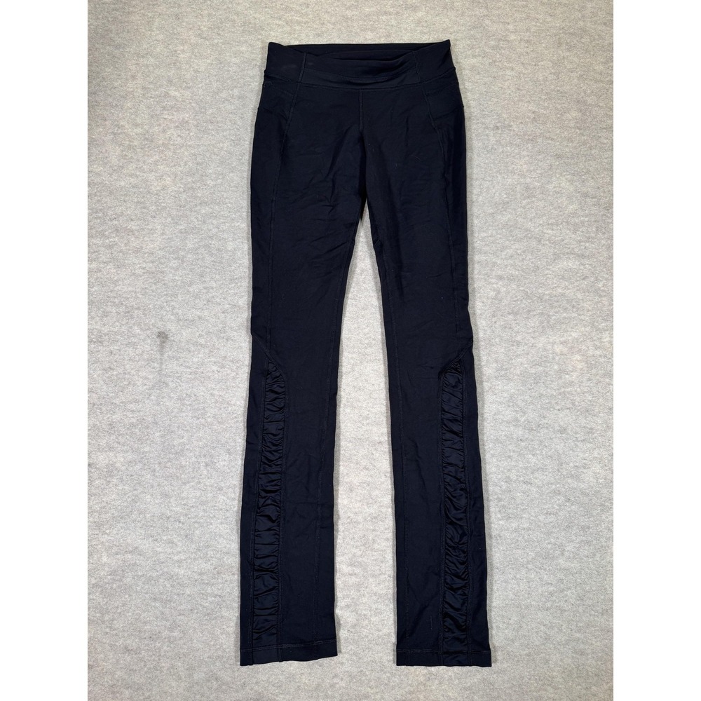 Lululemon‎ Leggings Womens 6 Black Mid Rise Ankle Ruffle Yoga Athletic Gym Pants